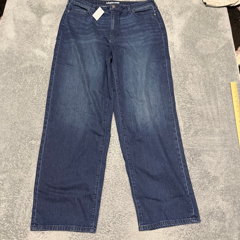 Lands End Jeans Womens 18 Tall (38x33) Blue High Rise Baggy Straight Denim